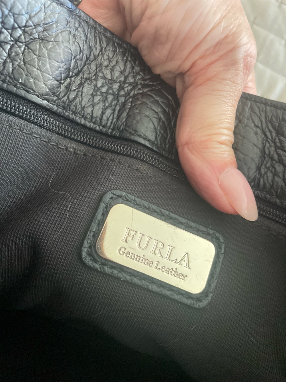 Furla Black Pebbled Leather Satchel with Gold Buckle - Picture 13 of 16